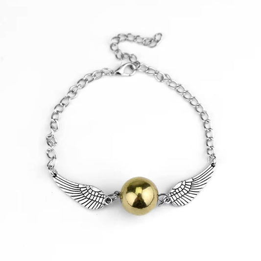 Golden Winged Ball & Owl Layered Bracelet Handmade Fantasy Jewelry