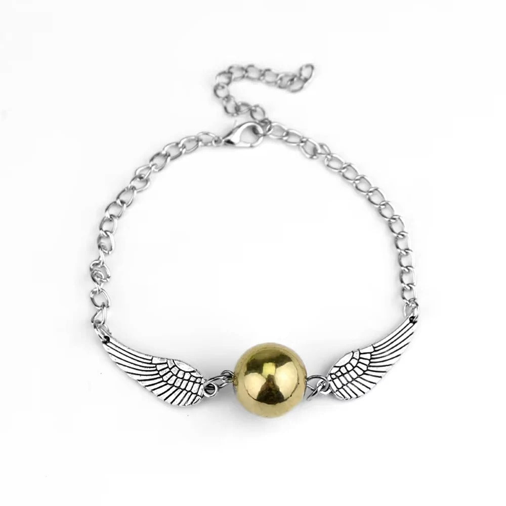 Golden Winged Ball & Owl Charm Layered Bracelet – Handmade Fantasy-Inspired Gift for Fans