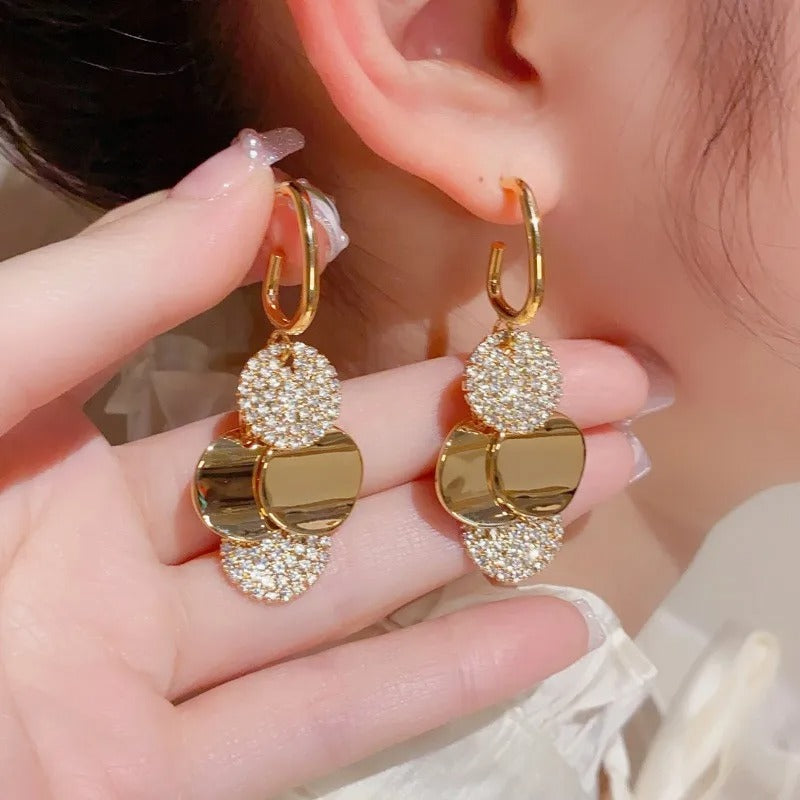 Stainless Steel Round Dangle Earrings Women Crystal Jewelry