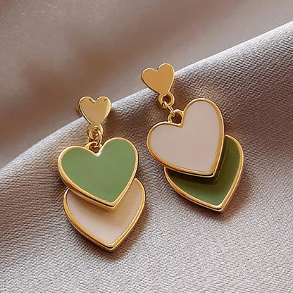 925 Silver Green Peach Heart Drop Earrings Korean Fashion Jewelry
