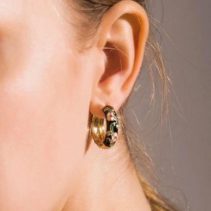 Vintage Enamel Leaf Flower Hoop Earrings Women Wedding Party Jewelry