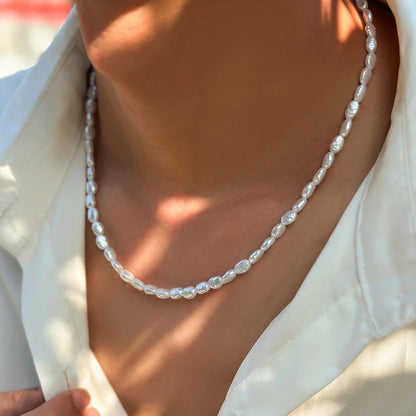 Salircon Simple Baroque Imitation Pearl Chain Choker Necklace Elegant Temperament Beaded Necklace Women's Wedding Party Jewelry