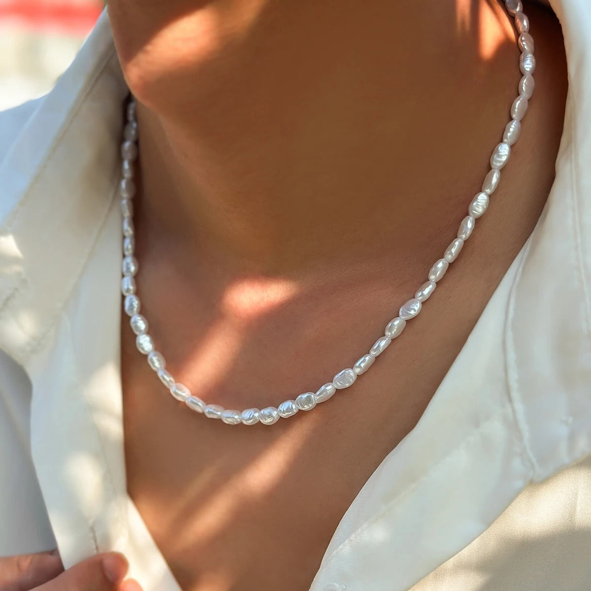 Salircon Simple Baroque Imitation Pearl Chain Choker Necklace Elegant Temperament Beaded Necklace Women's Wedding Party Jewelry
