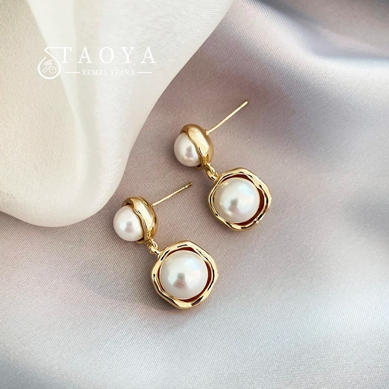Retro Pearl Geometric Pendant Earrings for Women Korean Fashion Jewelry