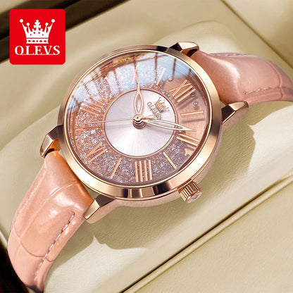 OLEVS Women’s Quartz Watch Flowing Crystal Roman Numerals