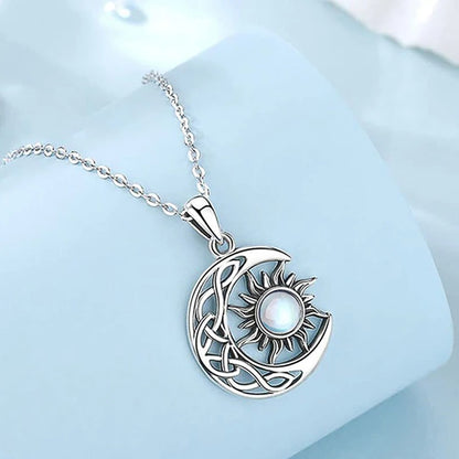 Sun and Moon Design Women's Pendant Necklace with Imitation Opal Stone Boho Style Beach Vocation Jewelry Gift
