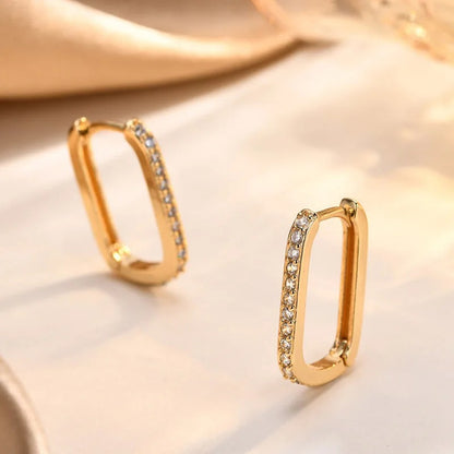 Gold Plated Cubic Zirconia Row Huggies Women Geometric Hoop Earrings