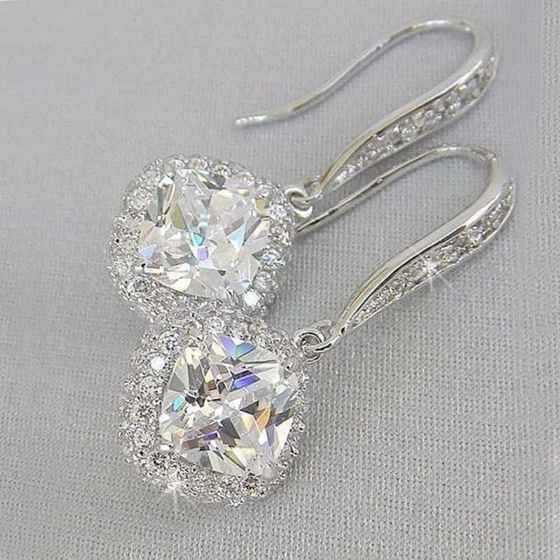 Silver Zircon Dangle Earrings for Women Party & Wedding Jewelry