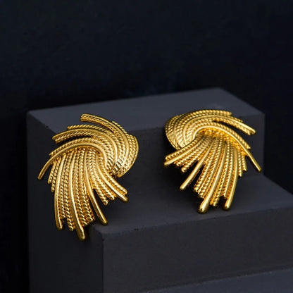 Gold Irregular Metal Twist Clip Earrings Punk Drop Earrings Women