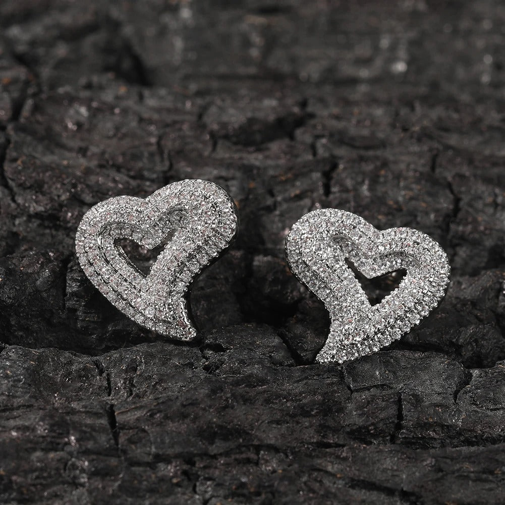 Heart Openwork Iced Out Cubic Zircon Earrings Minimalist Jewelry
