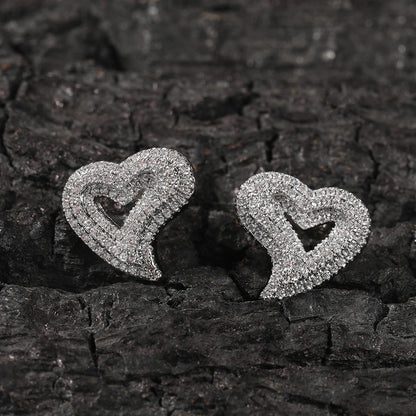 Heart Openwork Iced Out Cubic Zircon Earrings Minimalist Jewelry