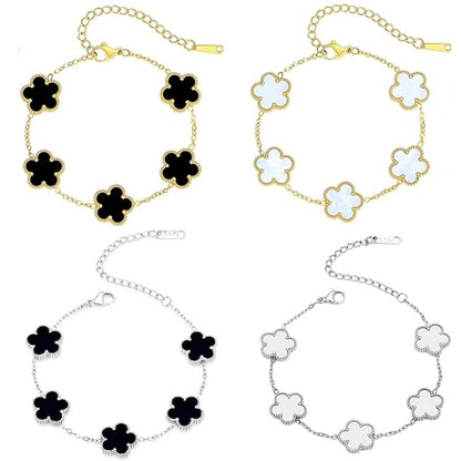 Lucky Clover Double-Sided Flower Bracelet – Gold-Plated Stainless Steel Jewelry for Women
