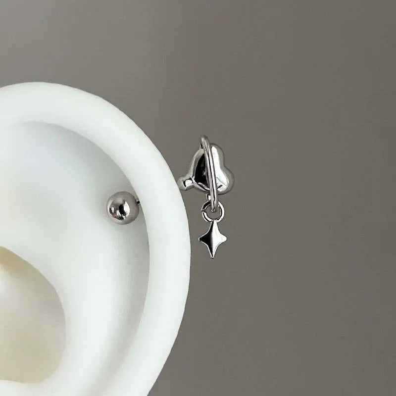1Pc Stainless Steel Heart Planet Ear Bone Nail for Women Punk Silver Color Love Four Pointed Star Earrings Y2K Jewelry Gifts