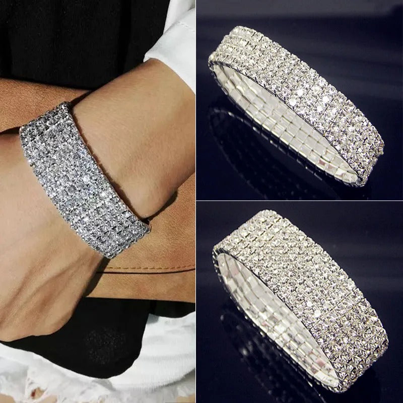 Luxury White Zircon Crystal Elastic Bracelet Bling Iced Out Jewelry