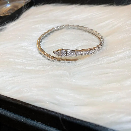 Classic Snake Cuff Bracelets For Women Simple Fashion Shiny Inlaid Zircon Bracelet&bangle Punk Animal Chunky Bangles Jewelry