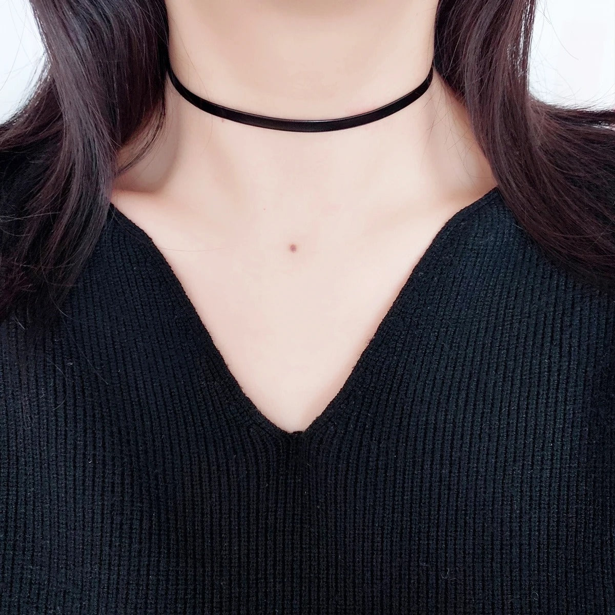 Dark Punk Black PU Choker Necklace Women Collarbone Chain
