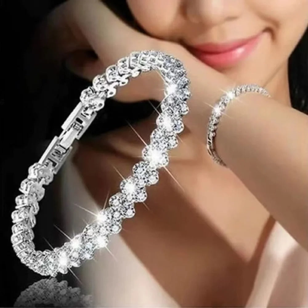 Luxury Roman Crystal Geometric Chain Bracelets for Women Trendy 2025 Goth Full Rhinestone Charm Bangles Wed Jewelry Accessories