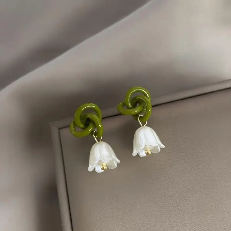 Women’s Entangled Green Lily of the Valley Earrings Gift Jewelry