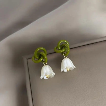 Women’s Entangled Green Lily of the Valley Earrings Gift Jewelry