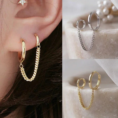 Punk Two Hole Tassel Chain Drop Earrings for Women Gold Silver Jewelry Gift