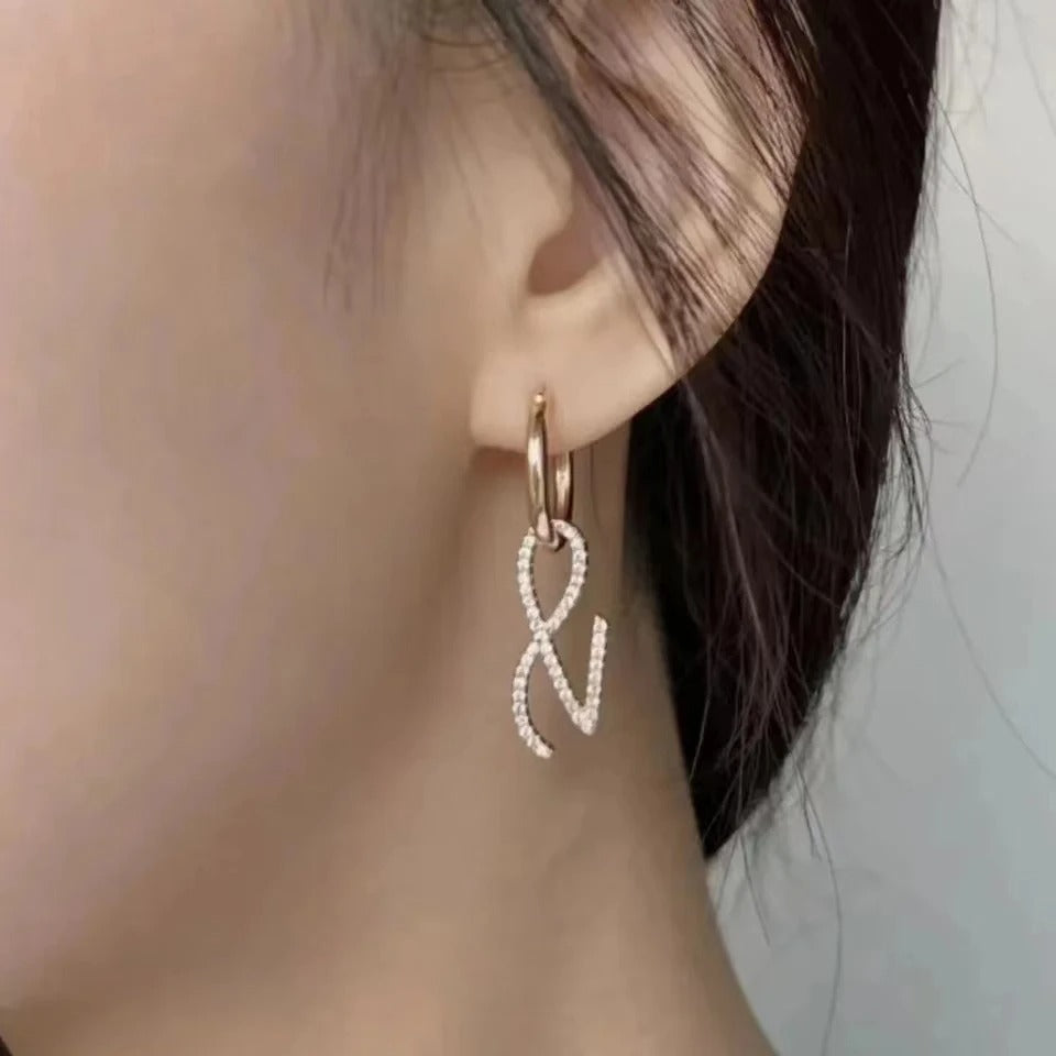 2025 Korean Wave New  Handwritten Design Letter Earrings Gold Color Geometric Jewelry Accessories Fan Gifts