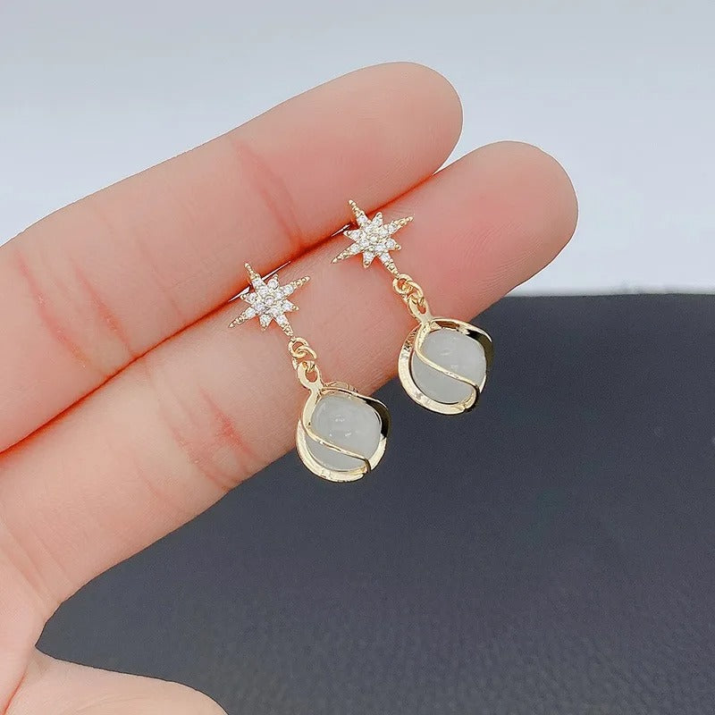 Opal Ball Crystal Star Dangle Earrings for Women Girls Wedding Party Jewelry Gift