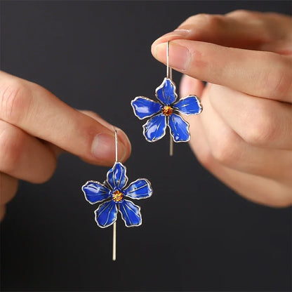 Blue Oil Drop Long Hook Earrings for Women