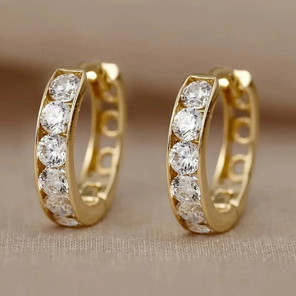 Dainty Gold Color Circle Hoop Earrings Female Everyday Wearable Accessories Chic Bright Cubic Zirconia Jewelry for Women