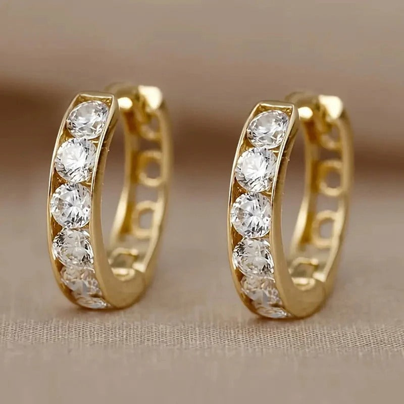 Dainty Gold Color Circle Hoop Earrings Female Everyday Wearable Accessories Chic Bright Cubic Zirconia Jewelry for Women