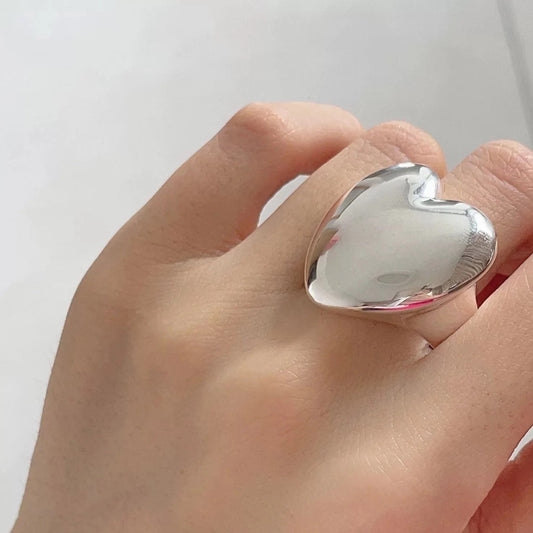 925 Sterling Silver Rings For Women Geometric Fine Jewelry Finger Adjustable Simple Smooth Heart Ring For Party Birthday Gift
