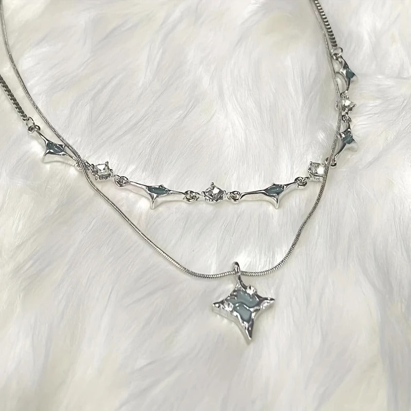 Beach Resort Style Beaded Star Pendant Necklace Women Tide Cool Double Layered Stacking Design Holiday Accessories Jewelry