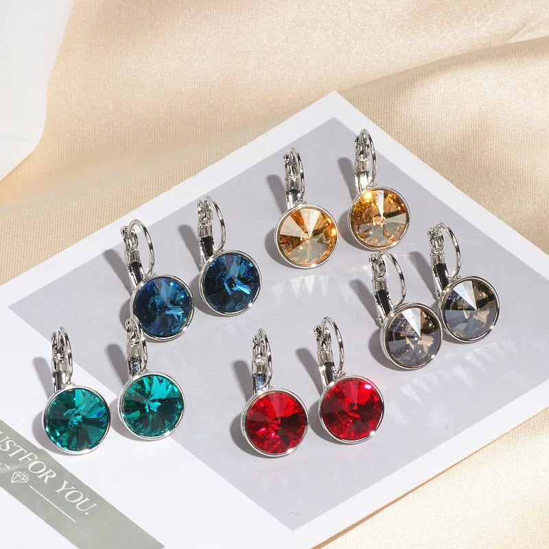 Classic Round Clear Crystal Drop Earrings Women Elegant Wedding Jewelry
