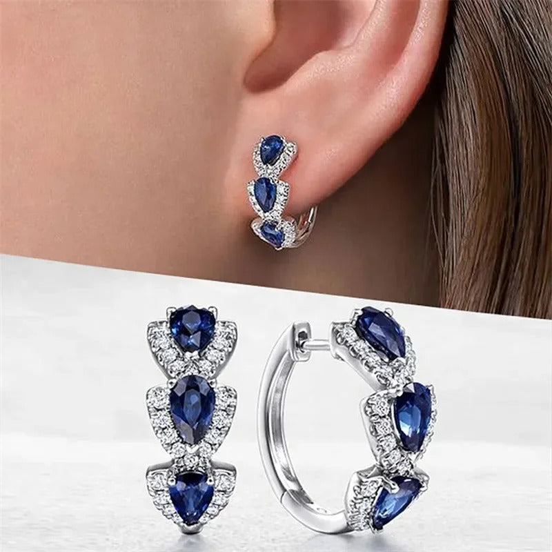 Luxury Blue CZ Hoop Earrings Trendy Wedding & Anniversary Gift