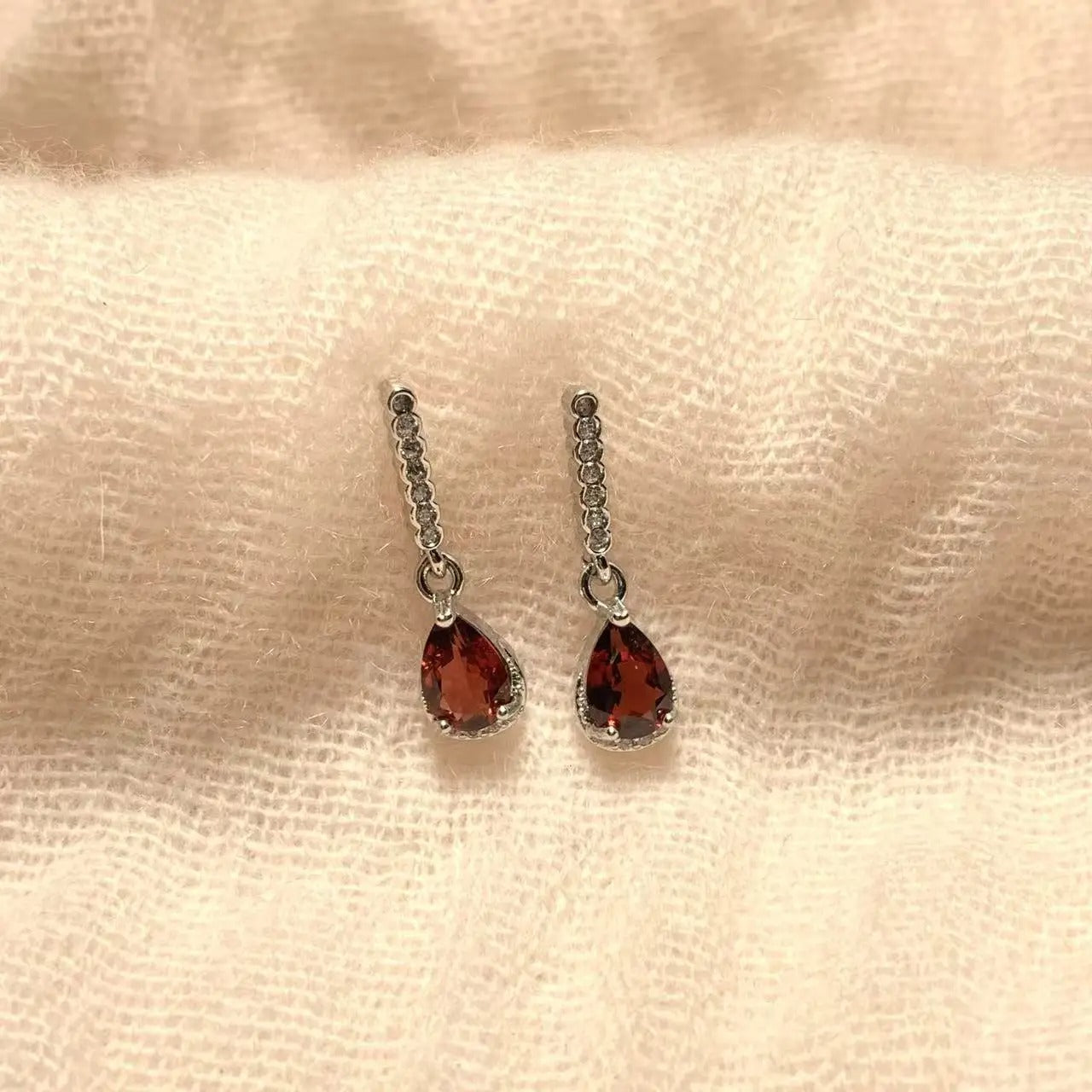 Natural Garnet 925 Sterling Silver Stud Earrings For Women Jewelry Gift Simple Jewelry