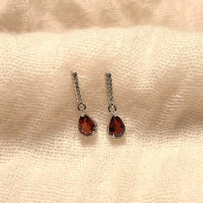 Natural Garnet 925 Sterling Silver Stud Earrings For Women Jewelry Gift Simple Jewelry