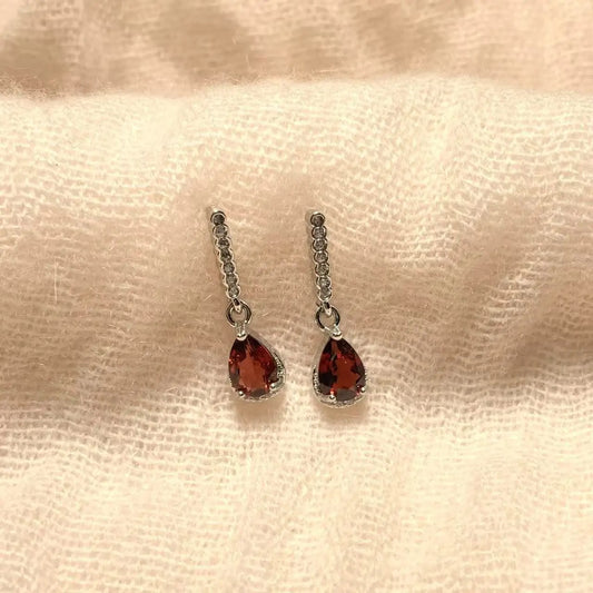 Natural Garnet 925 Sterling Silver Stud Earrings For Women Jewelry Gift Simple Jewelry