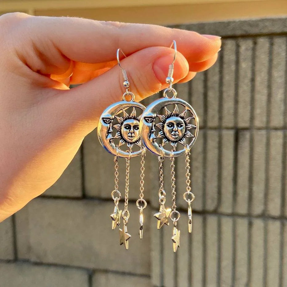 Handmade Sun Moon Star Drop Earrings Celestial Jewelry