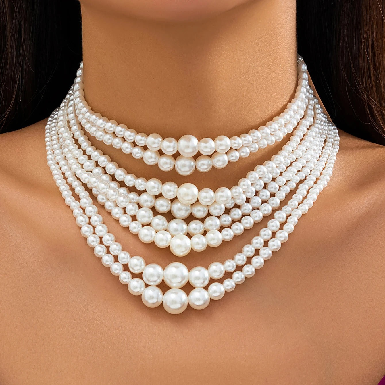 Creative Pearl Bead Chain Necklace Round Circle Choker Women