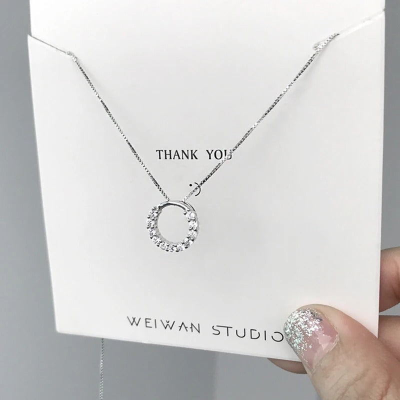 New 925 Sterling Silver Round Zircon Necklace Simple Style Pendant Choker Shiny Charm Woman Necklace Birthday Gift Fine Jewelry