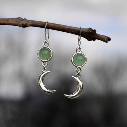 Creative Moon Earrings Silver Color Green Stone Women Jewelry