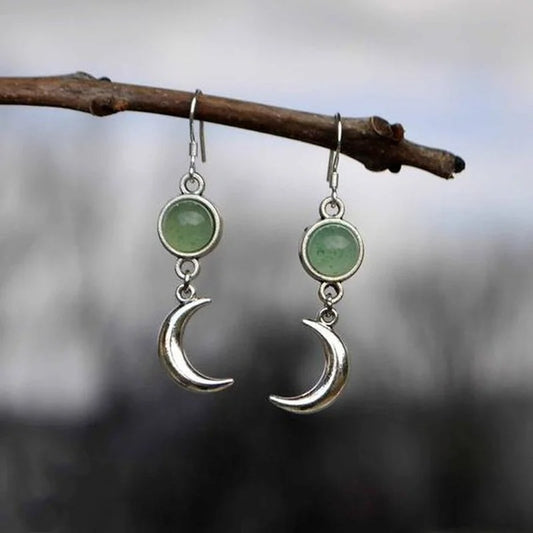Creative Moon Earrings Silver Color Green Stone Women Jewelry