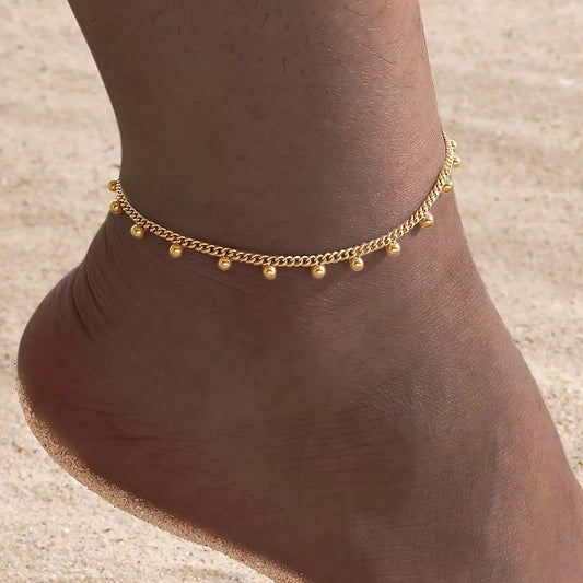 Anklet Bracelet on Legs Stainless Steel ,waterproof Adjustable Beach Beaded Ball Cuban Link Summer Jewelry for Women