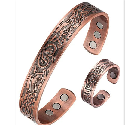 Vintage Copper Double Ring Magnetic Energy Bracelet Set Unisex Jewelry
