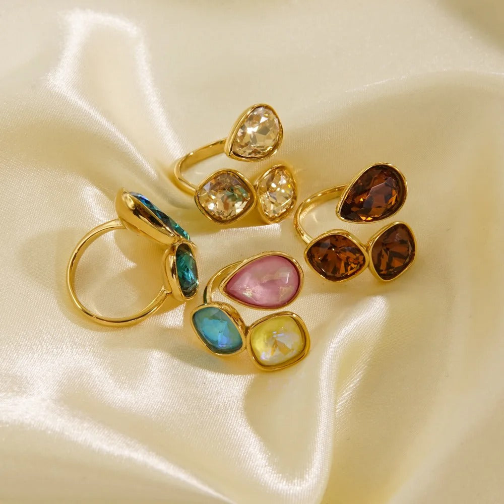 Gold Plated Open Ring with Multi-Color Crystals for Women