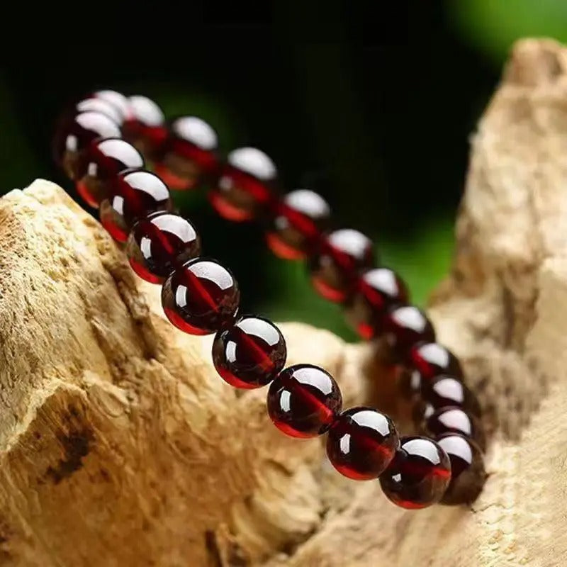 Natural Garnet Stone Bracelet Men & Women Wine Red Bead Jewelry
