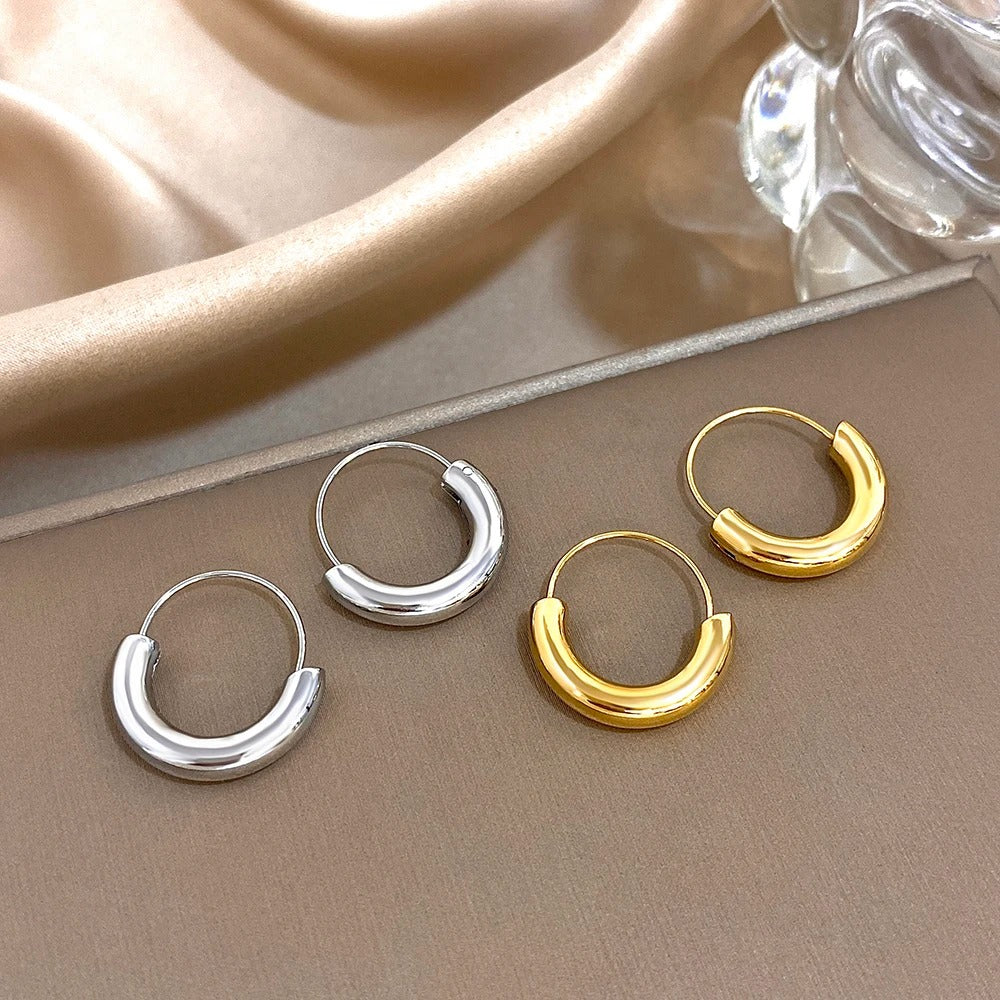 Gold Silver Geometric Circle Hoop Earrings Stainless Steel Women