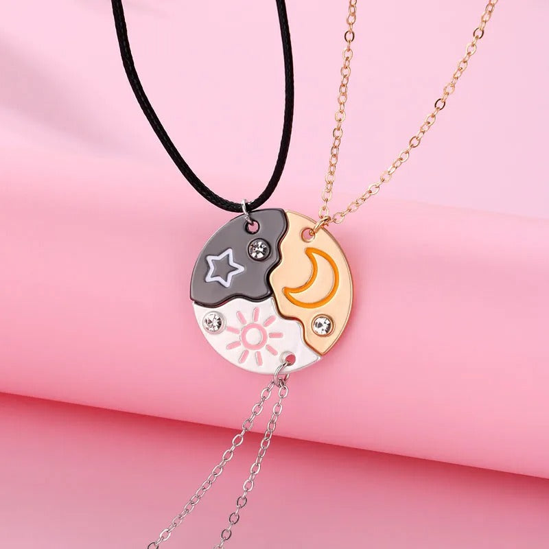 Luoluo&baby 3Pcs/set Sun Moon Star Pendant Necklace for Girl Kids Friendship BFF Necklaces Best Friend Jewelry Gifts