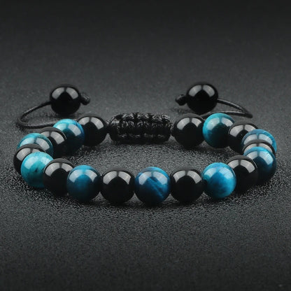 Natural Black Onyx & Tiger Eye Bead Bracelet Men Women Yoga