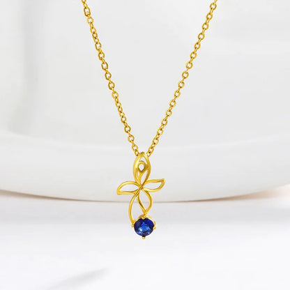 Fashion 18 K Gold Color Sapphire Flower Pendant Necklace for Women Bride Clavicle Chain Birthday Wedding Jewelry Gifts