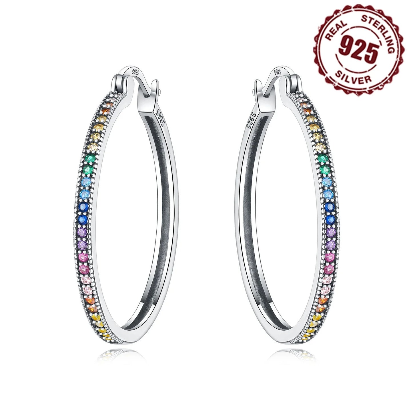925 Sterling Silver Rainbow Gradient Hoop Earrings for Women